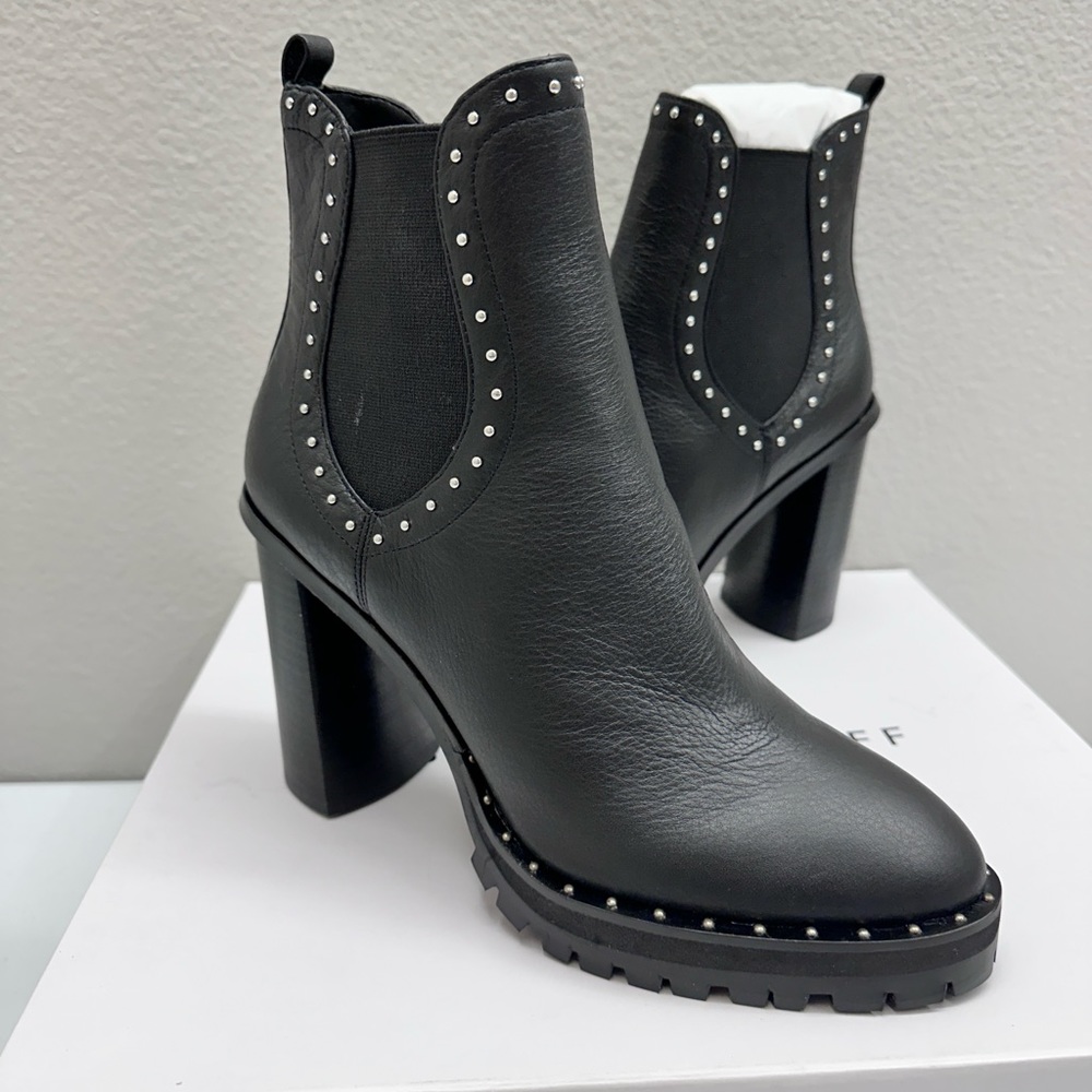 Rebecca Minkoff Black Leather Studded Chelsea Ankle Booties - Picture 4 of 9